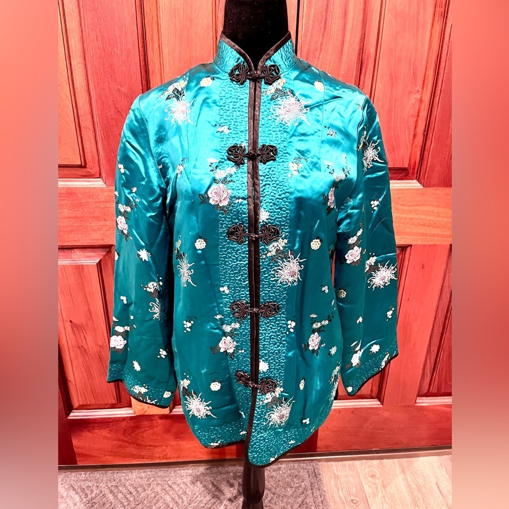 Peony Brand Shanghai Chinese Tang Cheongsam jacket Med Emerald Mandarin Asian